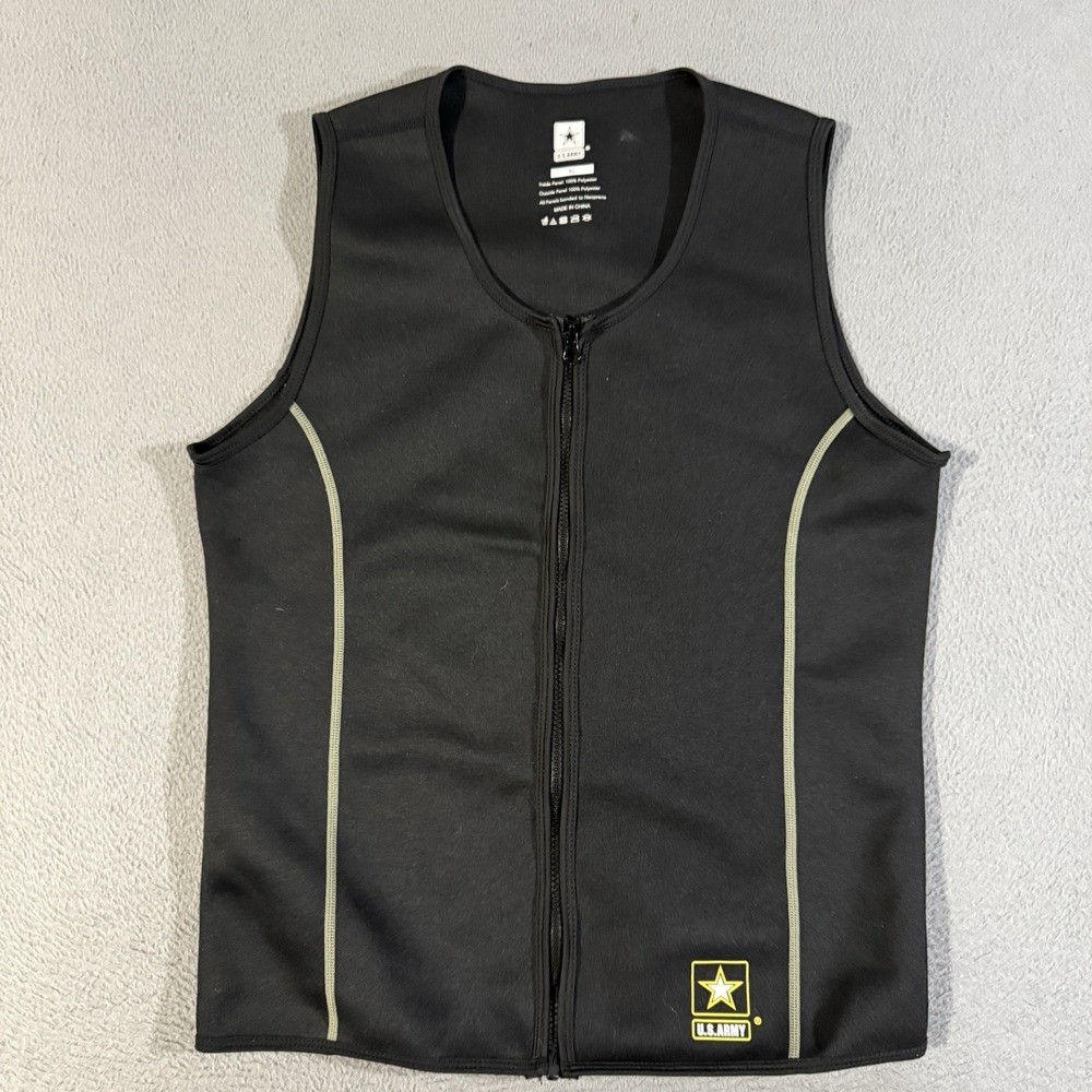 US Army Vest Mens XL Black‎ Neoprene Polyester Full Zip Logo Sauna